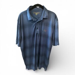 Greg Norman Play Dry Polo Shirt Mens XL Blue Dot Performance Golf Shark Logo